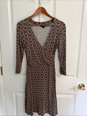Boden Brown Geometric-Print Long Sleeve Wrap Dress